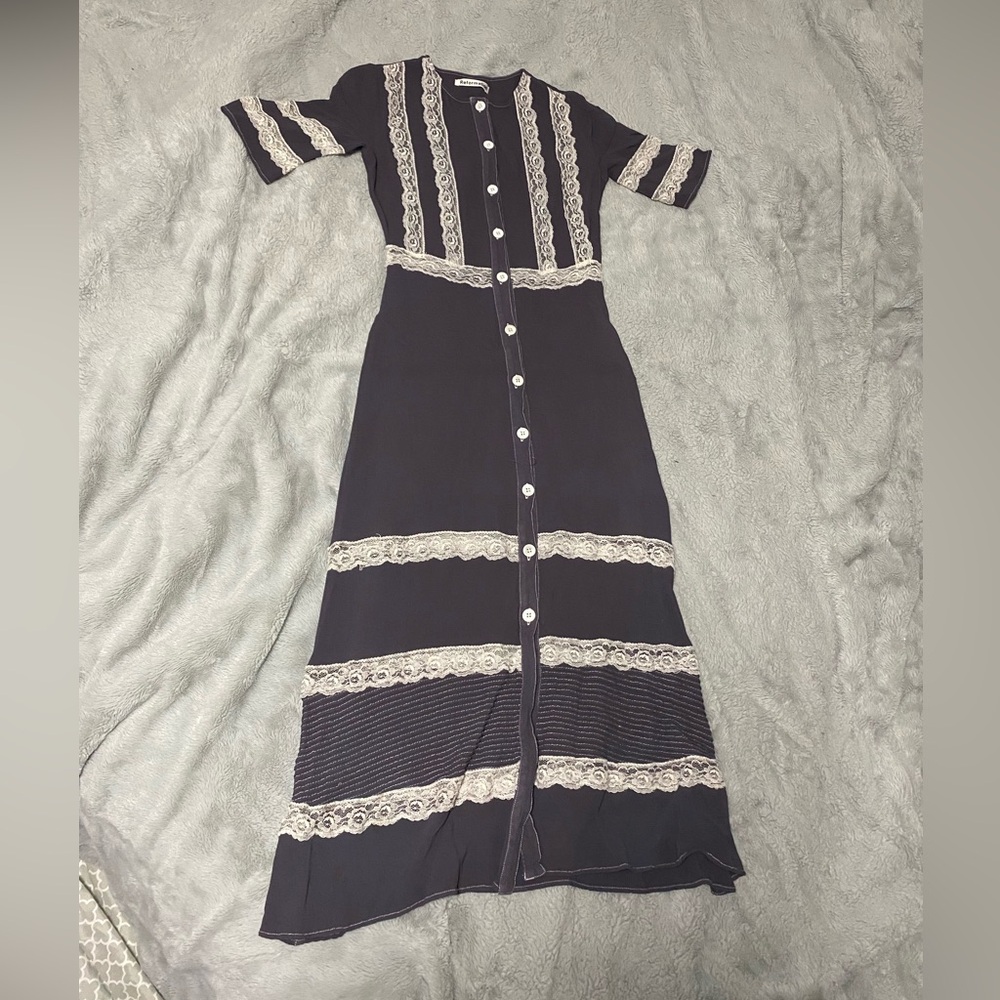 Reformation Surrey dress lace button midi navy white SZ 0 xs - Picture 2 of 3